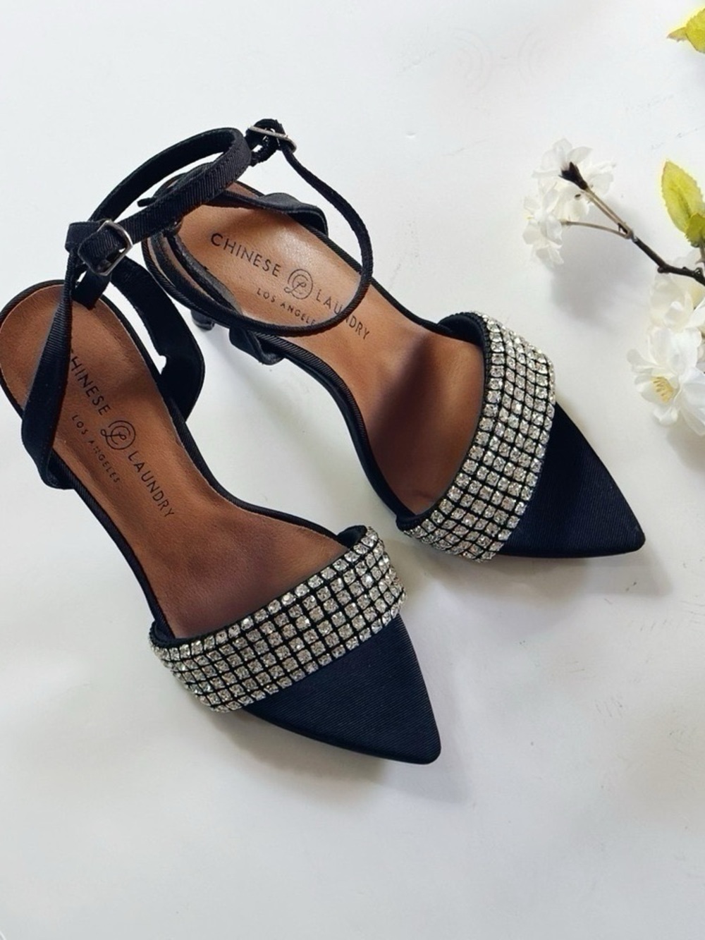New Chinese Laundry Women’s Justine Sandal Black Rhinestones Ankle Strap - Picture 5 of 12